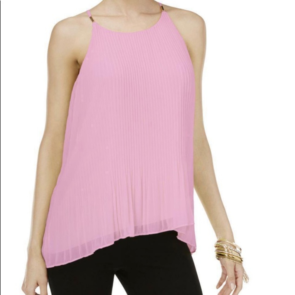 SOFT PINK PLEATED DRESSY CHIFFON SLEEVELESS HALTER TOP